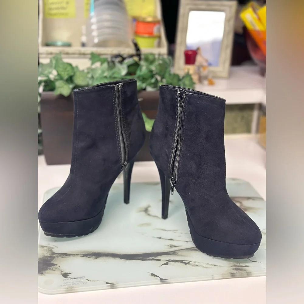 Black Stiletto Heeled Ankle Boots - Picture 2 of 15